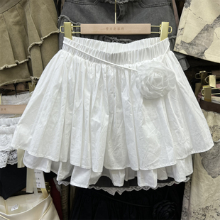 白色双层设计蓬蓬短裙女装2024夏装韩版百搭打底裙A型半身裙