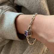 s925纯银紫锆石立体大方块手链女 ins小众设计高级感时尚欧美手链