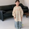 韩版儿童棉布小衫24春款女童，彩色圆点中长款衬衫休闲宽松圆领上衣
