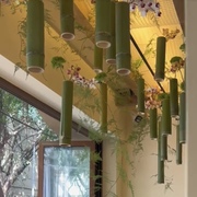 新鲜竹筒罐吊饰幼儿园环创酒店婚庆中式环保挂件，装饰绿色竹子花瓶