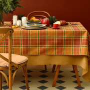 阳春小镇复古纯色桌布纯棉，红格子美式餐桌盖布家用喜庆茶几台布