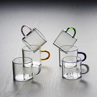 彩把玻璃小茶杯高硼硅玻璃品茗杯功夫茶具小杯玻璃茶杯小把杯茶具