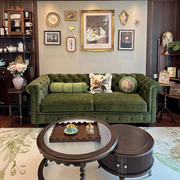 美式布艺复古丝绒沙发法式轻奢客厅，小户型实木拉扣直排三人沙发