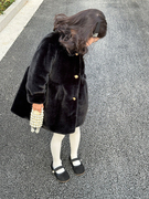 儿童皮草外套水貂绒皮毛，一体女童中长款千金风韩版厚环保毛毛大衣