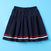 女童校服短裙藏青色红白杠条百褶裙中大童小学生表演出蓝色半身裙