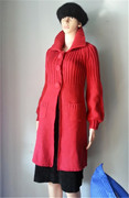 羊毛针织开衫大码女外套，秋冬宽松加绒加厚中长款毛衣红黑纯色