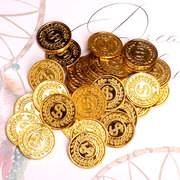 塑料金币硬币海盗美仿真电，镀金游戏币代筹码，房间珠宝柜台装饰