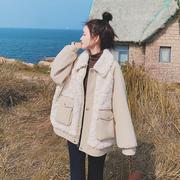 学院风羊羔毛短外套，女冬季小个子2024韩版设计感今年流行棉服