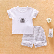 婴儿夏装纯棉短袖套装 0-18个月男女童肩开3岁短袖短裤家居服