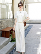 夏季名媛气质女装小香风短袖，套装时髦高级感显瘦直筒阔腿裤两件套