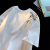 新中式国风纯棉短袖t恤男夏季白色竹叶重磅上衣，潮牌潮流半袖体恤