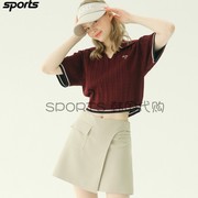 韩国直邮P LABEL高尔夫球服22秋女子标志翻领短袖短裤针织衫套装