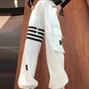 白色条杠撞色卫裤女2023年秋季韩版设计感高腰，宽松显瘦哈伦裤