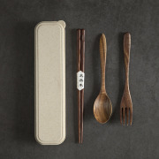 和风四季日式原木筷子勺子，叉子相思木勺礼盒，便携餐具实木筷勺叉