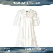 奥莱MAXRIENY半袖娃娃裙泡泡袖连衣裙白色蕾丝短裙