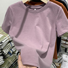 香芋紫色棉质短袖t恤女装，宽松正肩体桖2022圆领夏季简约基础上衣