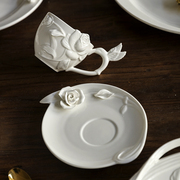 欧式浮雕咖啡杯碟套装捏花高级感杯子轻奢下午茶花茶杯精致红茶杯