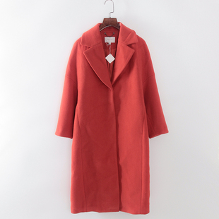 mc系列秋冬品牌女装，库存折扣大红色长款毛呢外套s2915