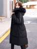 黑色羽绒服女冬季设计感时尚休闲长过膝大毛领收腰长款面包服