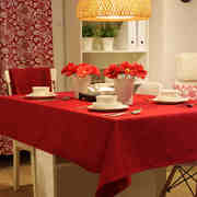 喜庆新年中国红简约餐桌布，布艺全棉纯色客厅茶几长方形桌台布盖布