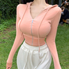 时尚韩国东大门女装秋季紧身显胸性感拉链薄款连帽短款开衫小外套