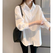 白衬衫女纯棉2024年春秋韩版设计感小众洋气上衣百搭长袖衬衣