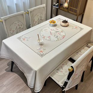 餐桌布新中式美式蓝色棉麻桌，椅套罩中国风，家用长方形茶几盖布