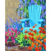DIY数字油画自己填色材料包蓝色的地中海风情鲜花盛开小院装饰画