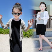 韩版童装春秋夏季女童空调衫长袖薄款开衫纯色中小大童防晒衫外套