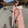 粉色羽绒棉服女冬季2023韩系大毛领设计感小众中长款加厚棉衣外套