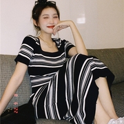 夏季女装韩版批发气质，休闲修身显瘦a字，短袖条纹针织连衣裙潮