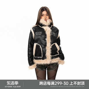 BLACKBB/美拉德麂皮毛领棉服女冬季保暖加厚毛绒机车辣妹夹克外套