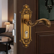 黄古铜欧式门锁双舌门锁室内实木门锁卧室锁具家用把手孔距F135