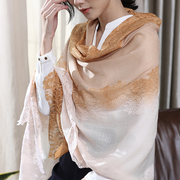 欧美时尚蕾丝羊绒围巾，印度进口蕾丝拼接ab版保暖围巾披肩两用