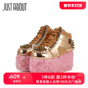 justabout春季粉色花朵网红松糕，厚底增高显瘦高帮，鞋潮女时尚单鞋