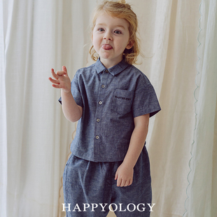 Happyology英国儿童春夏装衬衣男童绣花翻领上衣女童短袖衬衫
