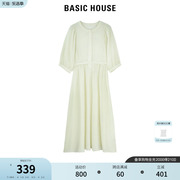 Basic House/百家好绿色连衣裙女春季温柔风小个子长裙