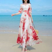 2023夏超仙时尚女神范真丝(范，真丝)桑蚕丝连衣裙，沙滩度假修身大摆长裙
