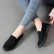 夏季女鞋老北京帆布鞋，女款一脚蹬全黑色，防滑休闲鞋子工作板鞋