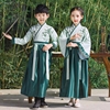 儿童汉服春夏装唐装女童中国风学生国学服绿色古装男童民族演出服