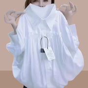 欧货2024早春秋季白色，长袖女士衬衫，上衣设计感衬衣大码女装