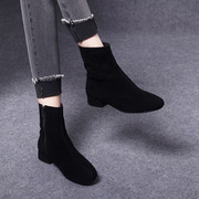 欧美风瘦瘦靴女2023秋冬黑色羊皮平底短靴简约气质低跟时装靴