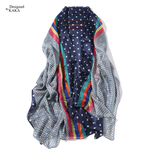 KAKA轻奢 意大利设计师款客供真丝洋纺艺术彩点印花丝巾披肩