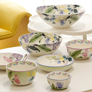 OMK 小清新陶瓷面碗创意家用大号汤碗水果沙拉碗釉下彩米饭碗组合