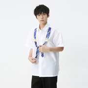 yuquan原创男装2024春款韩版领带拼接校园，风清新短袖衬衫潮