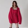 设计师品牌 SSAVAGE 桃红色针织长袖开衫抹胸上衣半裙套装 22冬新