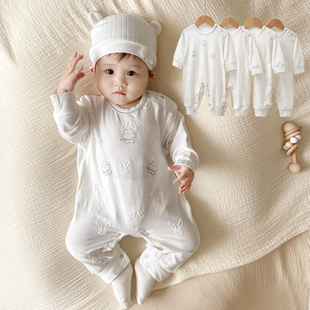 春秋季儿童连体衣婴儿长袖哈衣男女宝宝圆领打底衫套装婴儿家居服