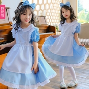 儿童爱丽丝蓝色女仆连洛丽塔，衣裙万圣节女童舞台演出cosplay服装