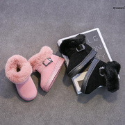 女。童鞋子面包鞋粉色洋气毛毛雪地靴高帮女款冬季儿童加绒加厚短