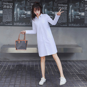 白色衬衣女2023春秋学生韩版宽松中长款长袖衬衫连衣裙外套